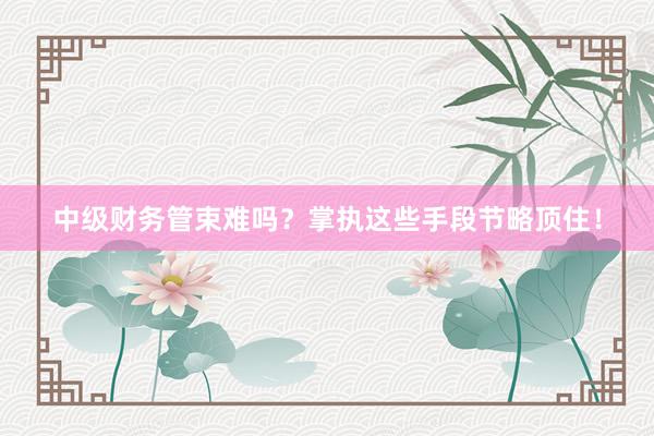 中级财务管束难吗？掌执这些手段节略顶住！